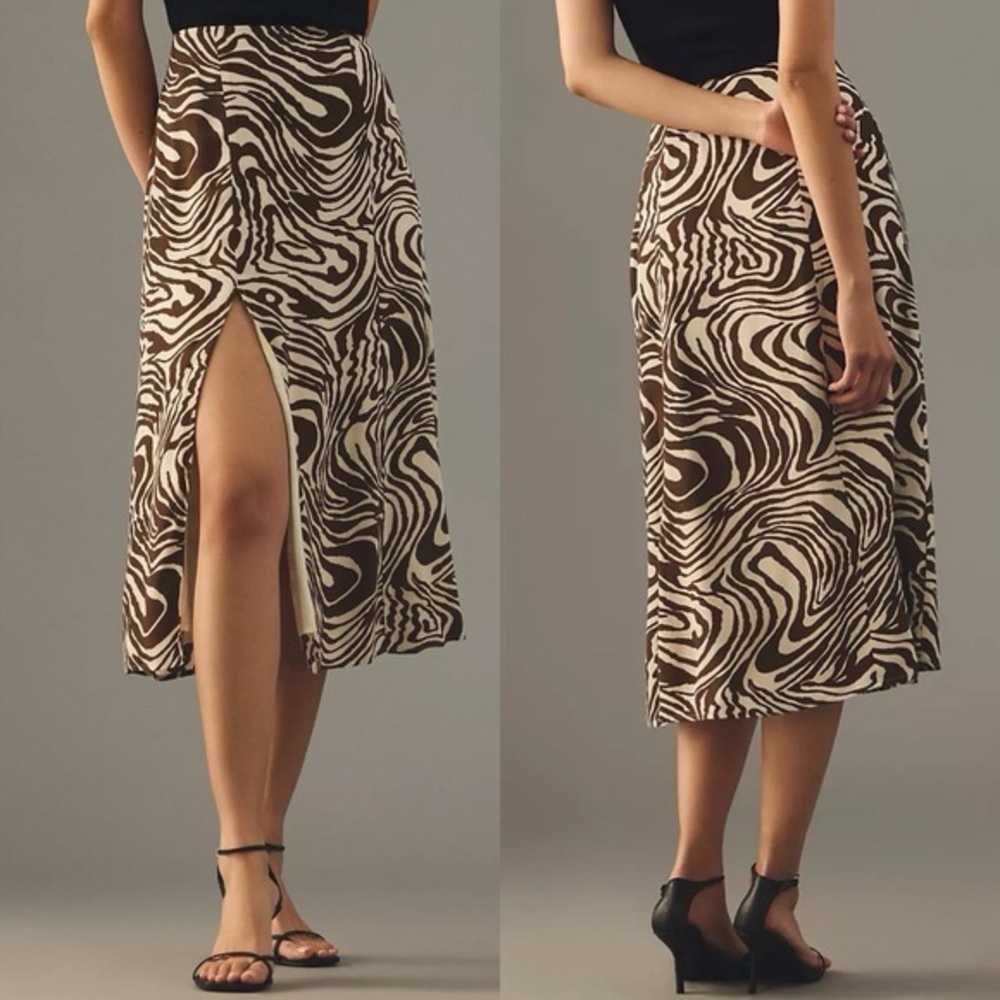 Maeve Side-Slit Skirt Brown and Cream Patterned NWT